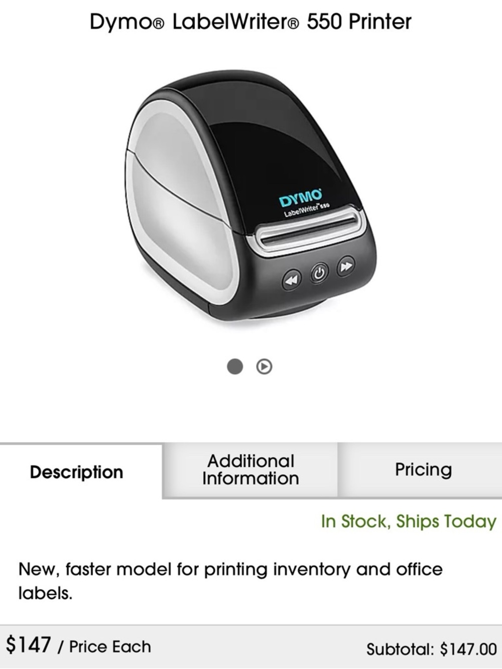 Dymo LabelWriter 550 Printer - Black and Silver